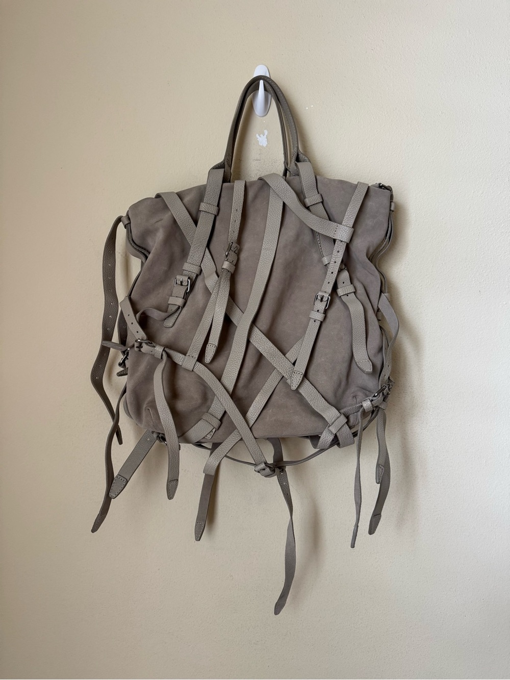 Alexander Wang Kirsten Bag Suede Leather Khaki Shoulder Strap Tote - Picture 1 of 10